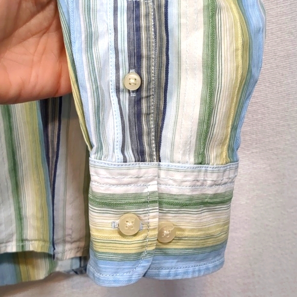 Tommy Bahama Men's Long Sleeve Button Down Shirt Blue Green Stripe Size XL EUC - Picture 4 of 11